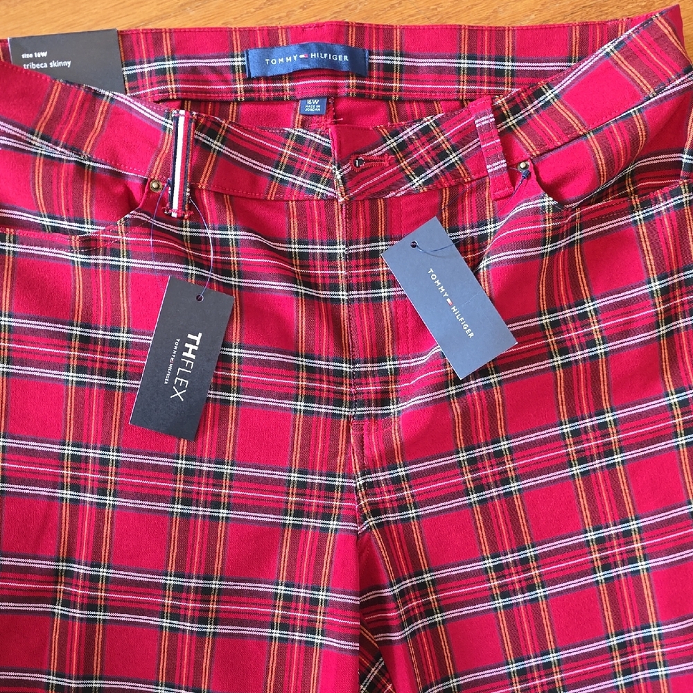 Tommy Hilfiger Red Plaid Patterned Pants